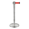 Poteau séparateur chromé avec sangle rétractable rouge