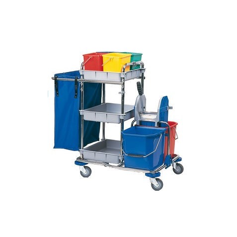 Carro de mantenimiento multiusos con estantes y cubos