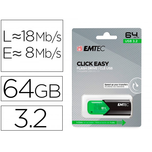 Pen drive emtec usb 32 click easy 64 gb verde Pen drive emtec usb 32 click easy 64 gb verde