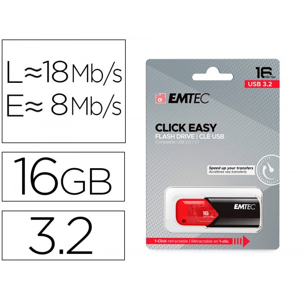 Pen drive emtec usb 32 click easy 16 gb vermelho Pen drive emtec usb 32 click easy 16 gb vermelho