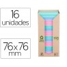 Bloco de notas adesivas post it 76x76 mm 100 reciclado pefc em torre pack de 16 unidades cores sortidas