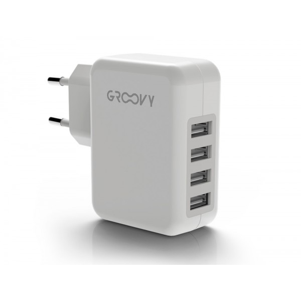 Carregador de parede groovy 4 usb cor branco Carregador de parede groovy 4 usb cor branco