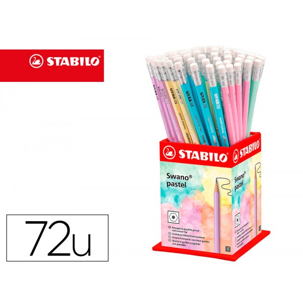 Lapis de grafite stabilo swano com borracha mina 22 mm dureza hb expositor de 72 unidades cores pastel sortidas Lapis de grafite stabilo swano com borracha mina 22 mm dureza hb expositor de 72 unidades cores pastel sortidas