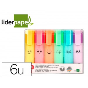 Marcador liderpapel fluorescente pastel ponta biselada estojo de 6 unidades cores sortidas