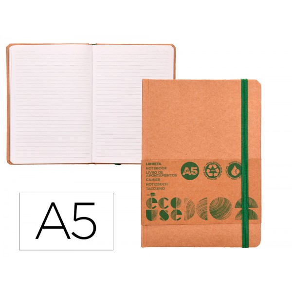 Caderno agrafado liderpapel ecouse 100 reciclado a5 96 folhas 70g m2 pautado com elastico e marcador paginas Caderno agrafado liderpapel ecouse 100 reciclado a5 96 folhas 70g m2 pautado com elastico e marcador paginas