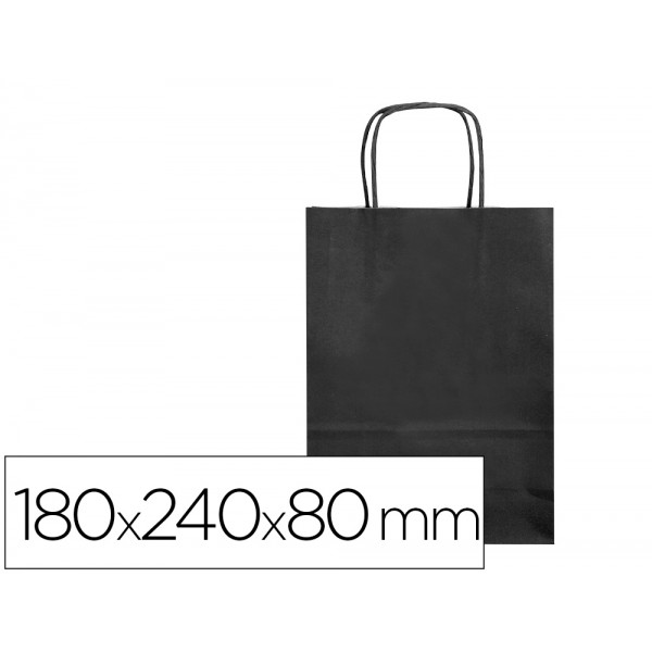 Bolsa de papel q connect celulose preto xs com asa retorcida 180x240x80 mm