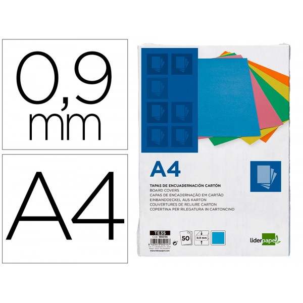Capa de encadernacao liderpapel cartao din a4 09 mm azul fluor pack de 50 unidades Capa de encadernacao liderpapel cartao din a4 09 mm azul fluor pack de 50 unidades