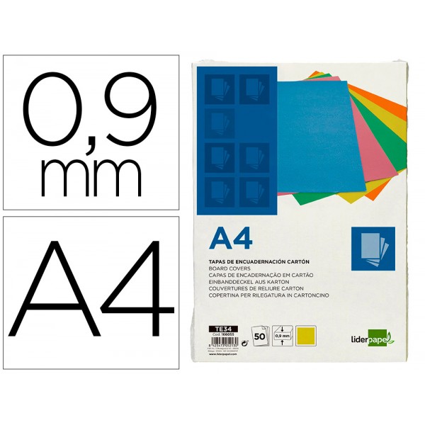 Capa de encadernacao liderpapel cartao din a4 09 mm amarelo fluor pack de 50 unidades Capa de encadernacao liderpapel cartao din a4 09 mm amarelo fluor pack de 50 unidades