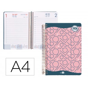 Agenda espiral liderpapel classic a4 2023 dia pagina capa polipropileno papel 70 gr cor rosa