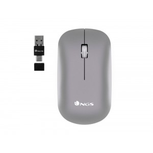 Rato ngs snoop otico 800 1200 1600 2000 2400 dpi sem fios 2 botoes recetor usb a usb c 24 ghz cor cinza