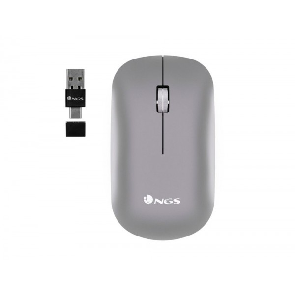 Rato ngs snoop otico 800 1200 1600 2000 2400 dpi sem fios 2 botoes recetor usb a usb c 24 ghz cor cinza Rato ngs snoop otico 800 1200 1600 2000 2400 dpi sem fios 2 botoes recetor usb a usb c 24 ghz cor cinza