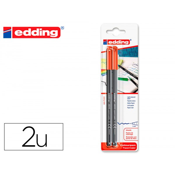 Marcador edding 1200 ponta de fibra redonda traco 1 mm n2 vermelho blister de 2 unidades