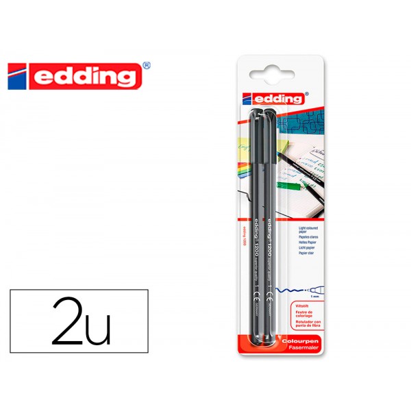 Marcador edding 1200 ponta de fibra redonda traco 1 mm n1 preto blister de 2 unidades