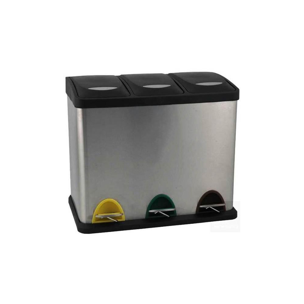 Contenedor de reciclaje con pedal TRIO INOX 3X15L