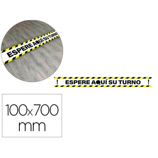 Pictograma archivo 2000 espere pelo seu turno mantenha a distancia de seguranca vinil adesivo amarelo 100x700 mm