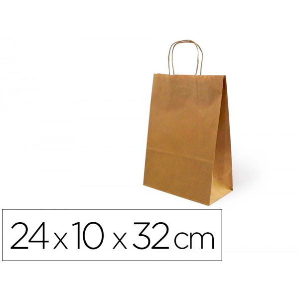 Bolsa de papel basika kraft reciclada asa retorcida lisa natural formato s 240x100x320 mm