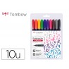 Marcador tombow ponta pincel dual fudenosuke ponta dura tinta base de agua estojo de 10 unidades cores sortidas