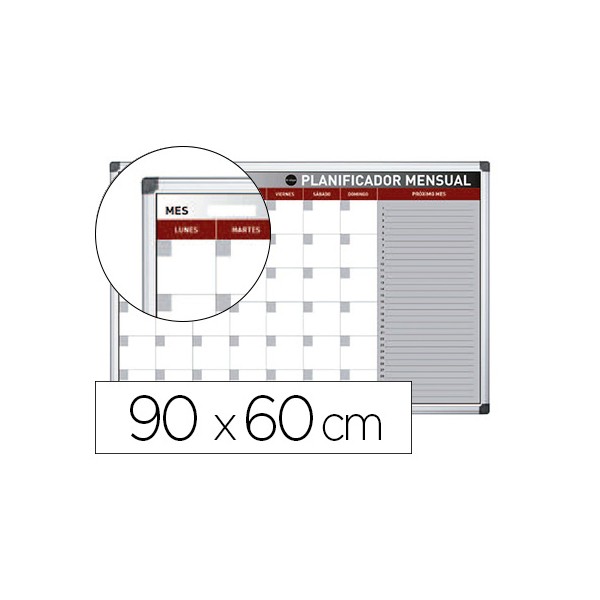 Planning magnetico bi office mensal lacado moldura em aluminio 90x60 cm