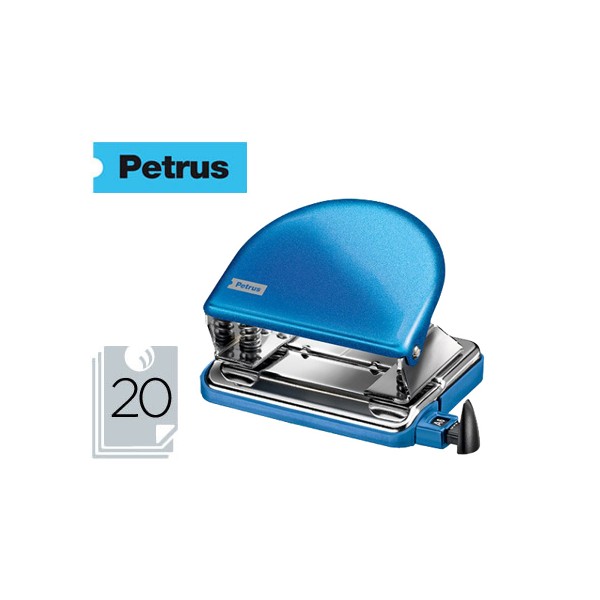 Furador petrus 52 wow azul metalizado capacidade 20 folhas em blister