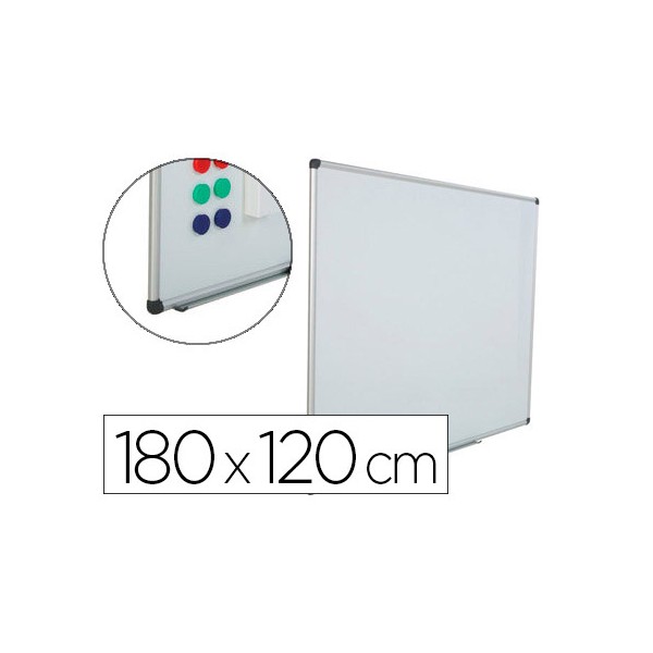 Quadro branco rocada aco vitrificado magnetico moldura aluminio e cantos pvc 180x120 cm inclui bandeja para marcador