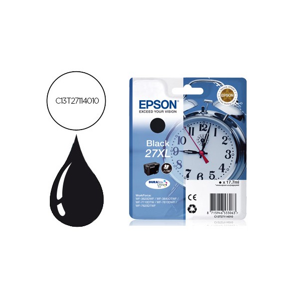 Tinteiro epson 27xl wf 3620 3640 7110 7610 7620 preto 1100 pag