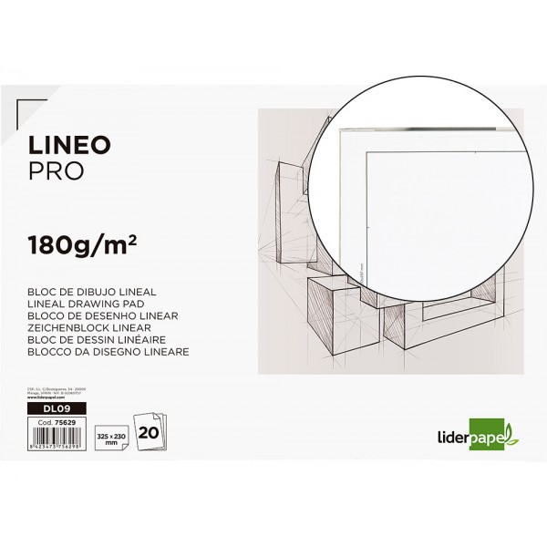 Bloco de desenho liderpapel lineal colado 230x325mm 20 folhas 180 gr com esquadria