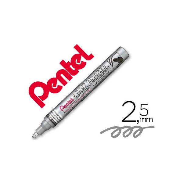 Marcador pentel permanente mmp10 z prateado para pinturas decorativas ponta media