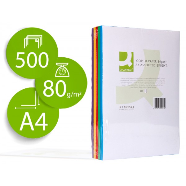 Papel de cor q connect din a4 5 cores sortidas pack de 500 folhas