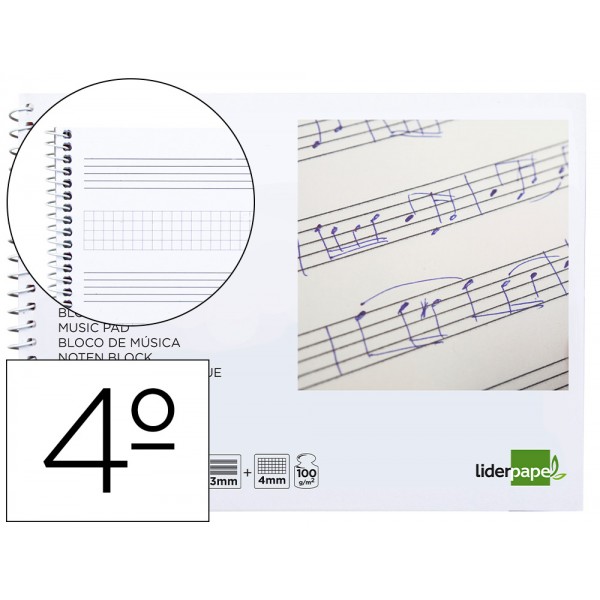 Bloco musica liderpapel pentagrama 3mm mais quadricula de 4mm para anotacoes quarto 20 folhas 100 gr