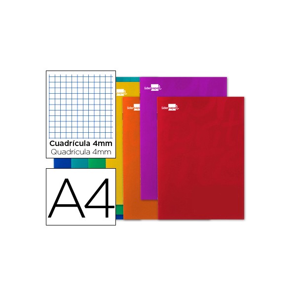 Caderno escolar agrafado liderpapel 80 folhas din a4 quad 60 gr cores sortidas