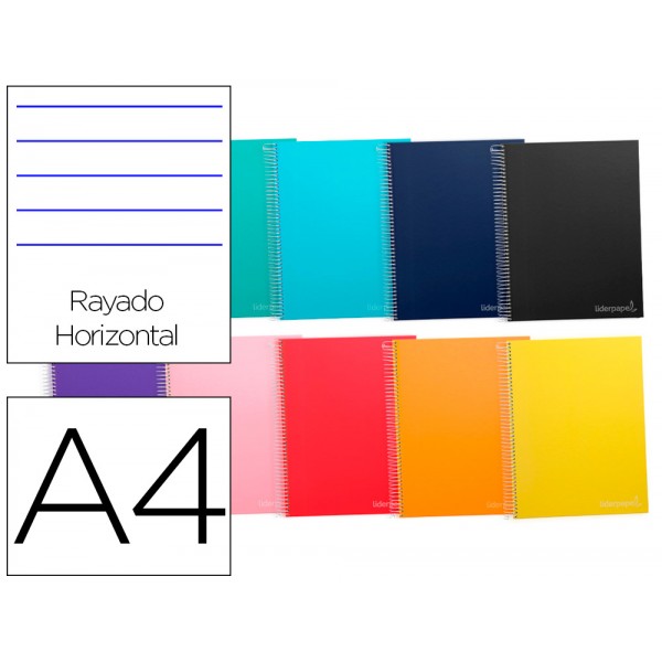 Caderno espiral liderpapel din a4 jolly capa dura 140 f 75 gr pautado 5 bandas de cores 4 furos cores sortidas