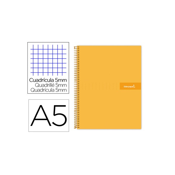 Caderno espiral liderpapel din a5 crafty capa forrada 120 f 90 gr quadricula 5mm 5 bandas de cores 6 furos cor laranja