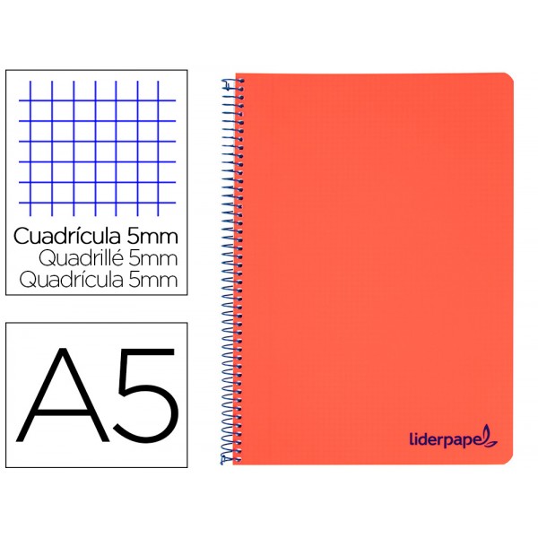 Caderno espiral liderpapel din a5 wonder capa plastico 120 f 90 gr quadricula 5mm 5 bandas de cores 6 furos vermelho