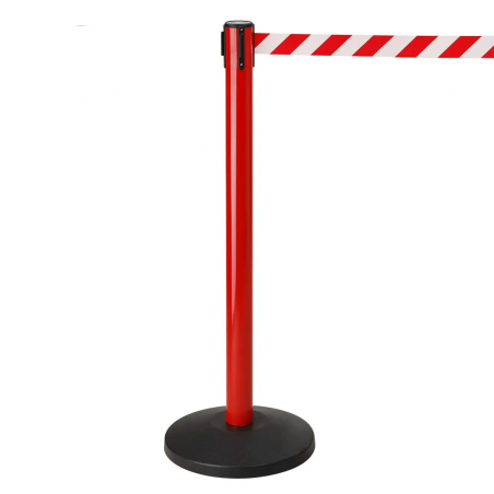 Poste delimitador rojo con 1 cinta roja/blanca