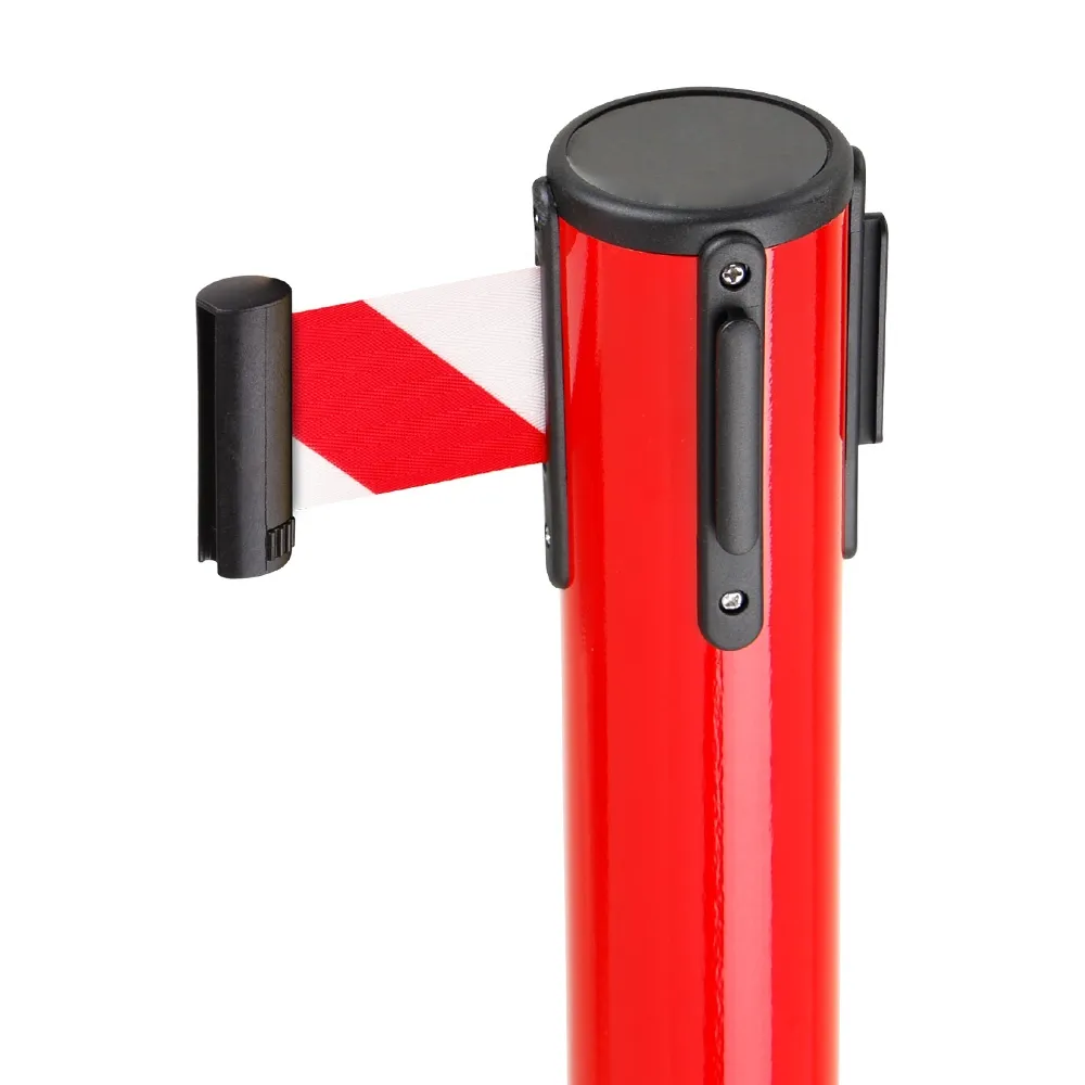 Poste delimitador rojo con 1 cinta roja/blanca Poste delimitador rojo con 1 cinta roja/blanca