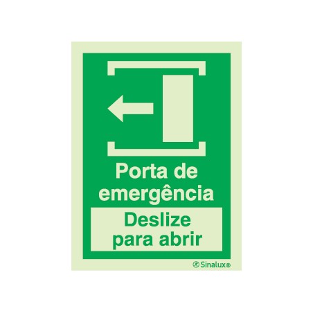 Sinal de porta de emergência deslize para a esquerda para abrir