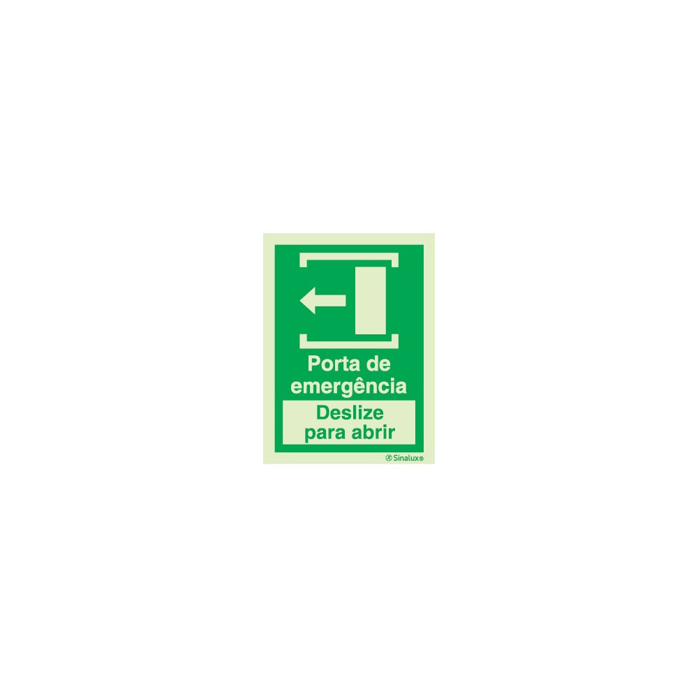 Sinal de porta de emergência deslize para a esquerda para abrir