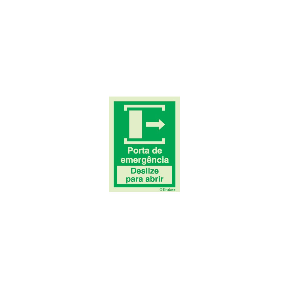 Sinal de porta de emergência deslize para a direita para abrir
