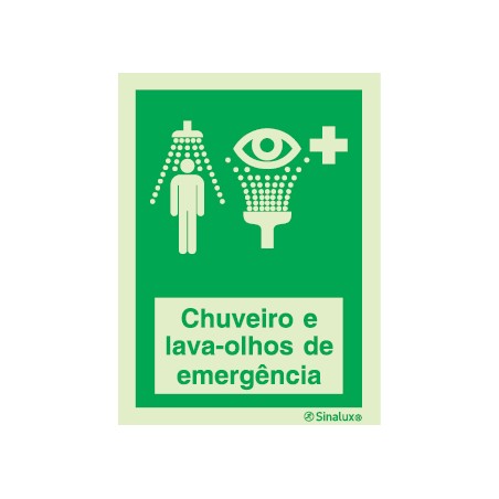 Sinal de Chuveiro e lava-olhos de emergência